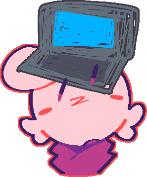 Example with a computer on his head, intrigued.